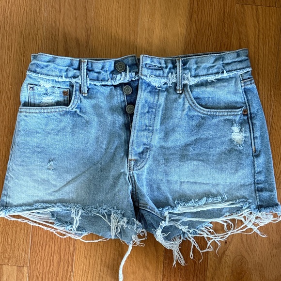 GRLFRND Helena Light Blue Distressed Jean Shorts - Picture 2 of 7